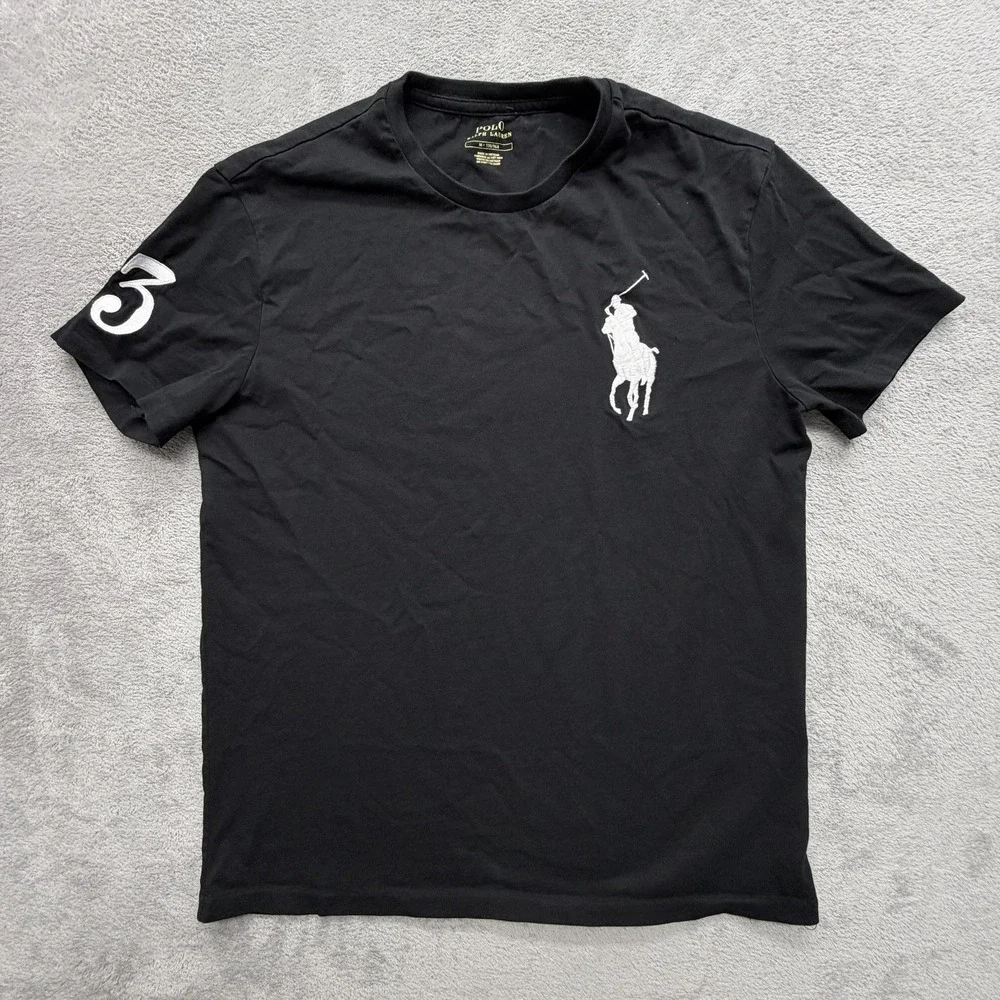 Polo Ralph Lauren Shirt Mens M Black Embroidered Big Pony Crewneck Cotton